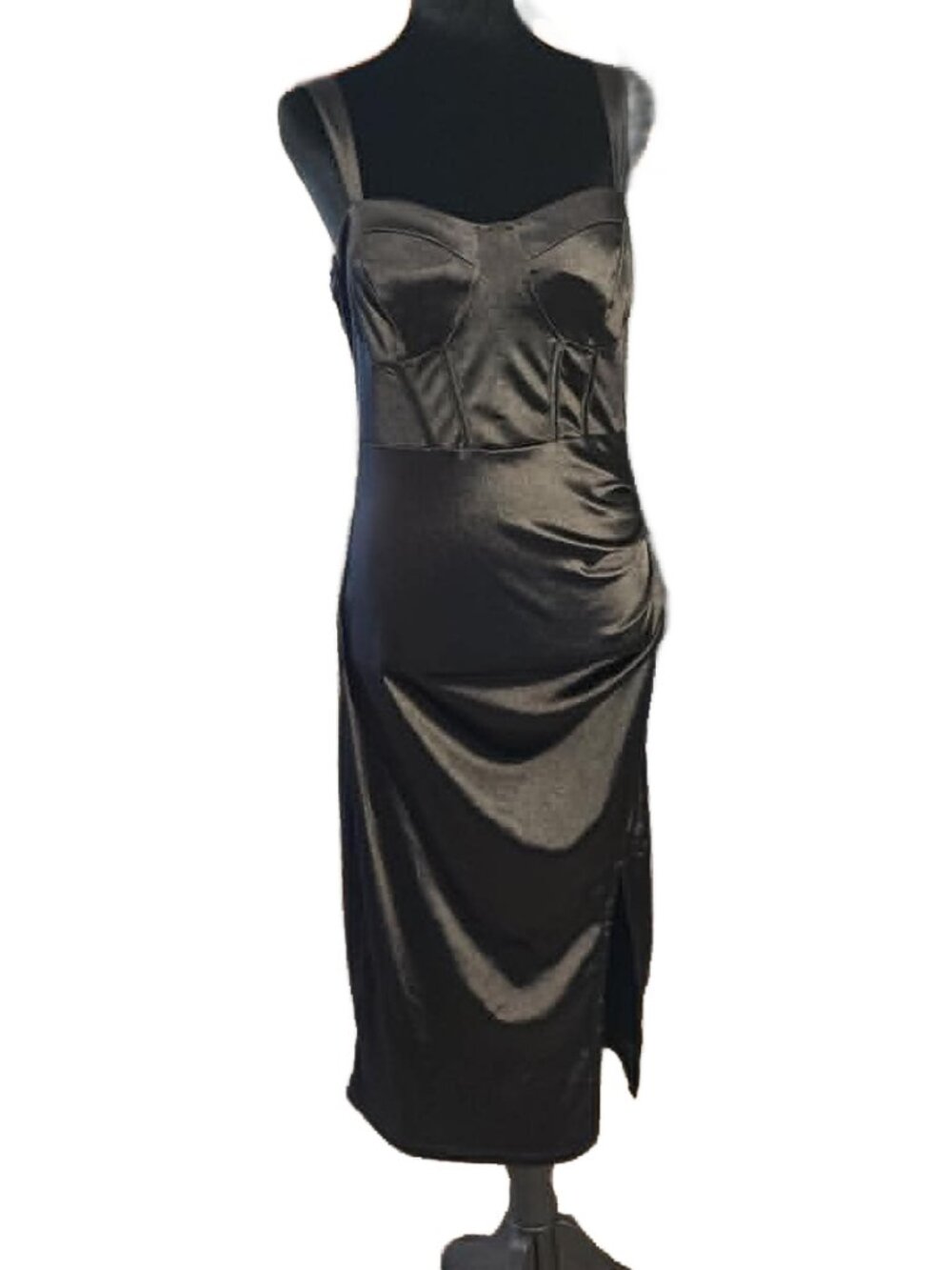 Inspired Hearts Black Satin Corset Midi Dress